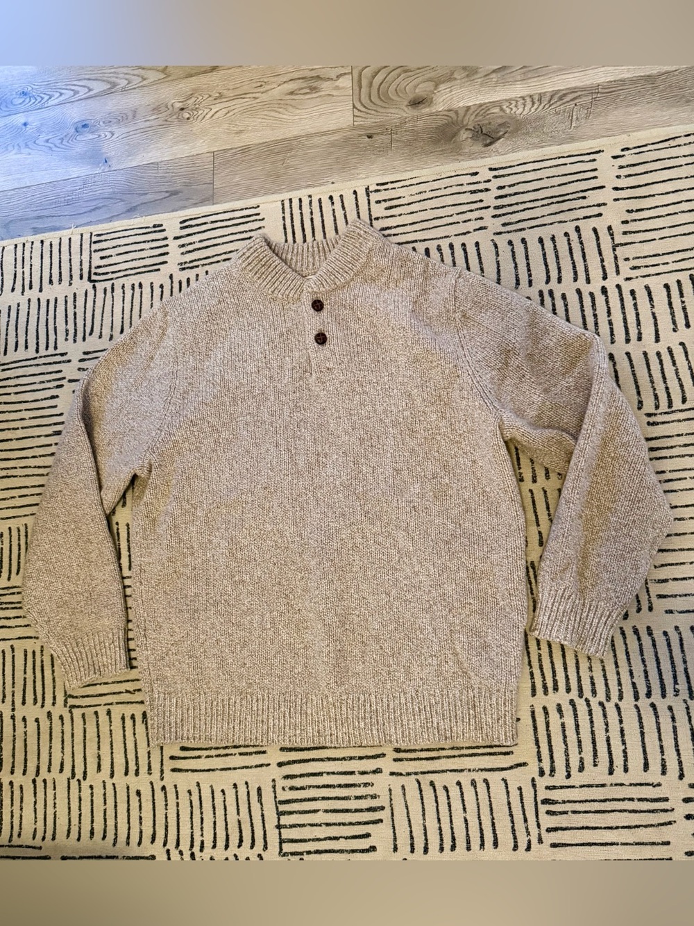 Vintage Wool L.L. Bean Beige Crewneck Henley Sweater